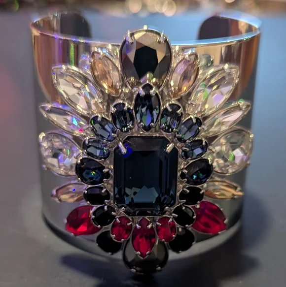 Swarovski Silver Cuff with Red and Blue Crystals - Picture 2 of 6